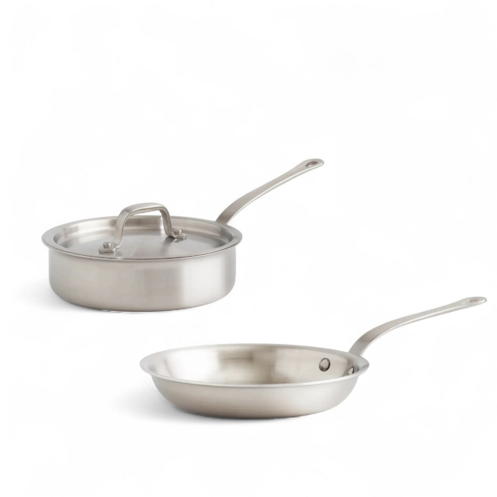 NWOT! Quince Set Of 2- 5ply Stainless Steel- 10in Fry Pan, 3qt Saute' Pan ! (S8)